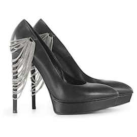 Saint Laurent-Saint Laurent Black Leather Janis Heels-Black
