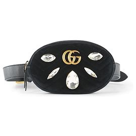 Gucci Black Velvet & Crystals Marmont Belt Bag Black
