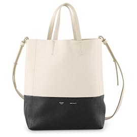 Céline-Celine Black & Off-White Grained Calfskin Cabas Tote Bag-Multiple colors