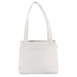 Chanel-Chanel White Caviar Leather Tote Bag-White