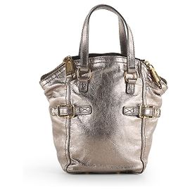 Yves Saint Laurent Bronze Metallic Leather Mini Downtown Tote Bag Metallic Bronze