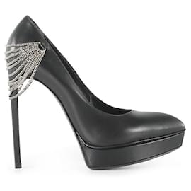 Saint Laurent-Saint Laurent Black Leather Janis Heels-Black