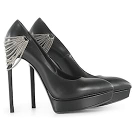 Saint Laurent-Saint Laurent Black Leather Janis Heels-Black
