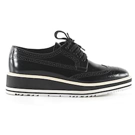 Prada Black Leather Wingtip Platform Brogues Black