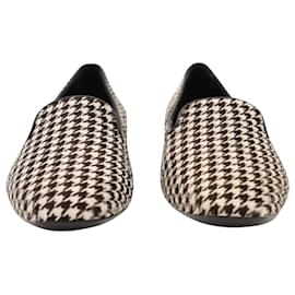 Tod's-Tod's Houdstooth Loafer Flats in Black Calf Hair-Brown
