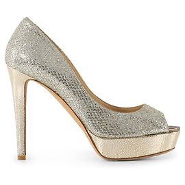 Jimmy Choo Gold Glitter Dahlia Platform Peep Toe Pumps Golden Metallic