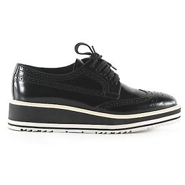 Prada Black Leather Wingtip Platform Brogues Black
