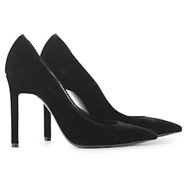 Saint Laurent-Saint Laurent Black Velvet Anja Pointed Pumps-Black