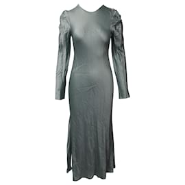 Autre Marque-Maggie Marilyn Puff Long Sleeves Evening Gown in Teal Silk  -Other,Green