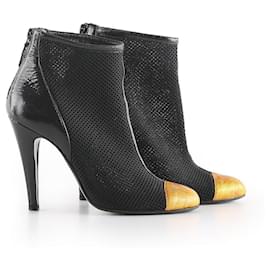 Chanel-Chanel Black Stretchy Mesh & Gold Captoe Ankle Booties-Black