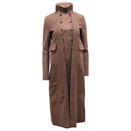 Valentino-Abrigo con pliegues en lana marrón con botonadura forrada de Valentino-Castaño
