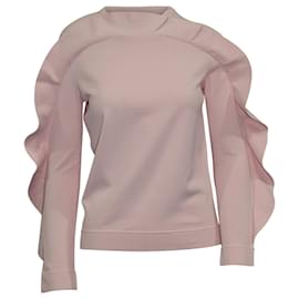 Valentino-Valentino Mock Neck Ruffled Long Sleeve Sweatshirt in Pink Viscose-Pink