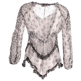 Zimmermann Bedruckte transparente Bluse aus schwarzer Seide Schwarz