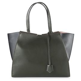 Fendi Olive and Grey Leather Grande 3 Jours Tote Bag Green Olive green
