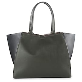 Fendi-Fendi Olive and Grey Leather Grande 3 Jours Tote Bag-Green,Olive green