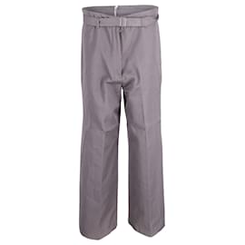 Saint Laurent-Saint Laurent Belted Wide-leg Trousers in Grey Cotton-Grey
