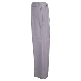 Saint Laurent-Pantalones de pernera ancha con cinturón de algodón gris de Saint Laurent-Gris