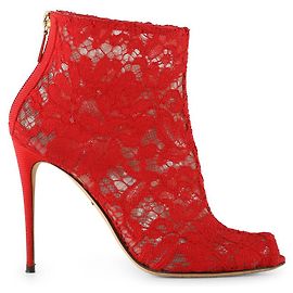 Dolce & Gabbana Stivaletti Peep Toe in pizzo floreale rosso e rete Rosso