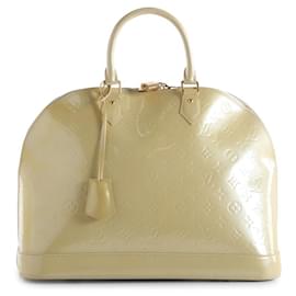Louis Vuitton-Louis Vuitton Cream Monogram Vernis Alma GM Bag-White,Cream