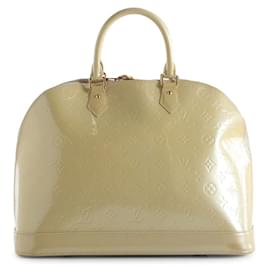 Louis Vuitton-Louis Vuitton Cream Monogram Vernis Alma GM Bag-White,Cream