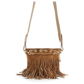 Bolsa transversal Saint Laurent marrom camurça com franja Emmanuelle Marrom Bege