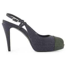 Escarpins à plateforme Chanel bleu marine et vert olive Bleu Bleu Marine