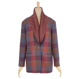 *Missoni MISSION Jacket Flannel Shawl Collar Jacket Women's Wool Check Outer Red