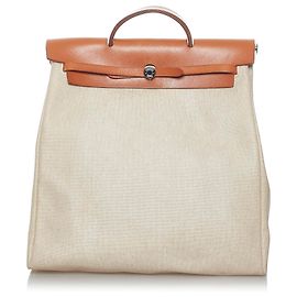 Hermès Hermes Weißer Herbag Canvas-Rucksack Weiß