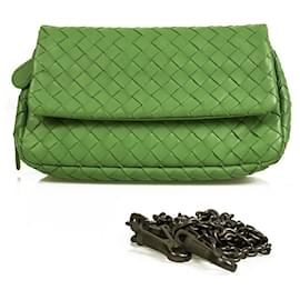 Bottega Veneta-BOTTEGA VENETA Green Intrecciato Woven Nappa Leather clutch crossbody chain bag-Green