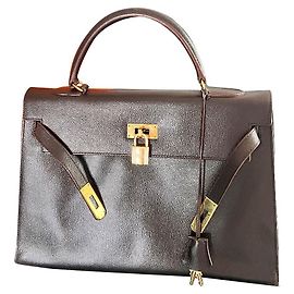 Hermès Kelly 32 Marron chocolat Marron Bijouterie dorée