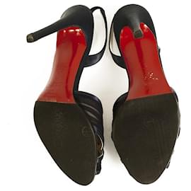 Christian Louboutin-Christian Louboutin Zapatos de tacón de aguja con punta abierta de satén azul oscuro 37-Azul