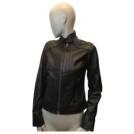 Giacca in pelle di mango Marrone scuro