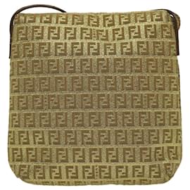 Fendi-FENDI Zucchino Canvas Shoulder Bag Gold Auth rd2792-Golden
