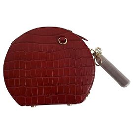 Maje Round Croco Embossed Leather Handbag Red Red Gold hardware