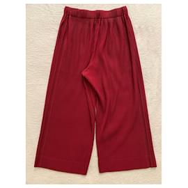 Issey Miyake-Homme Plissé Red Trousers pleated-Dark red