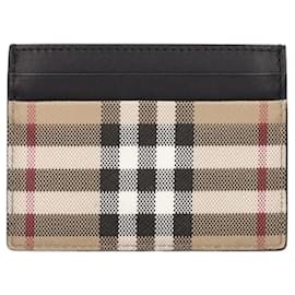 Burberry-Porta cartão de crédito em tecido e couro Vintage check-Preto,Bege