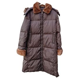 Weekend Max Mara Down Jacket Rabbit Fur Hood Dark Brown Dark brown