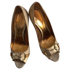 Sandali Gucci in Pitone Ayers Beige Oro Beige D'oro