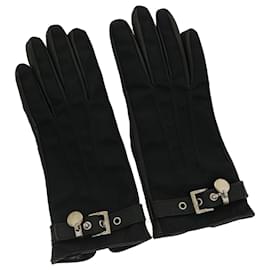 Prada-PRADA Gloves Nylon Leather 6 1/2 Black Auth yk5007-Black