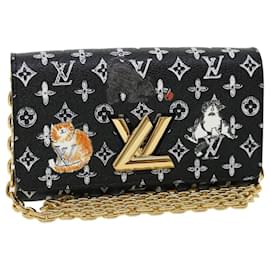 Louis Vuitton-LOUIS VUITTON Monogram Cat Portefeuille Twist Chain Wallet M63888 autenticación 31406EN-Negro,Monograma