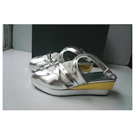 Prada-PRADA New mirror wedge sandals T36 IT-Silvery