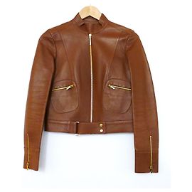 Vintage Gucci x Tom Ford SS19 Tan Leather Biker Jacket Chestnut Caramel