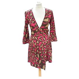 Diane Von Furstenberg Minivestido cruzado Julian de DvF con estampado rosa Cheetah Multicolor Estampado de leopardo