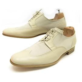 Hermès-NEW HERMES DERBY SHOES 42 IN CANVAS AND BEIGE LEATHER + SHOES POUCH BOX-Beige