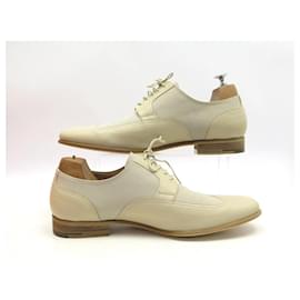 Hermès-NEW HERMES DERBY SHOES 42 IN CANVAS AND BEIGE LEATHER + SHOES POUCH BOX-Beige