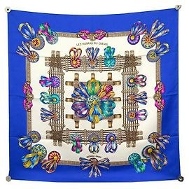 Hermès HERMES SCIARPA I NASTRI DEL CAVALLO METZ CARRE 90 SETA SCIARPA IN SETA BLU Blu