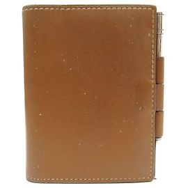 Hermès VINTAGE HERMES AGENDA HOLDER BROWN BOX LEATHER + STERLING SILVER BALLPOINT PEN Brown