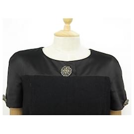 Chanel-CHANEL DRESS BUTTONS BUTTONS STYLE GRIPOIX L 42 BLACK WOOL AND SILK DRESS-Black