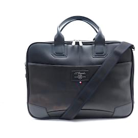 St Dupont-NEW ST DUPONT DEFI BRIEFCASE BRIEFCASE BLACK LEATHER SHOULDER BRIEFCASE-Black