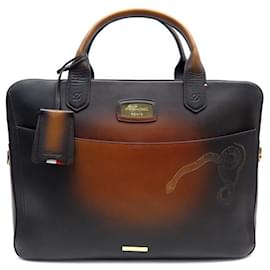 St Dupont-ST DUPONT BRIEFCASE BAG ATELIER IN BROWN LEATHER SNAKE PATTERN-Brown